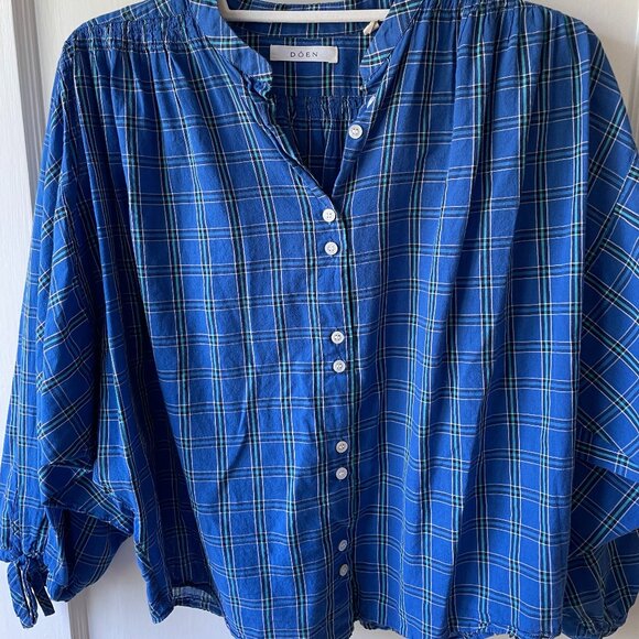Doen Blue Plaid Blouse - Picture 4 of 6